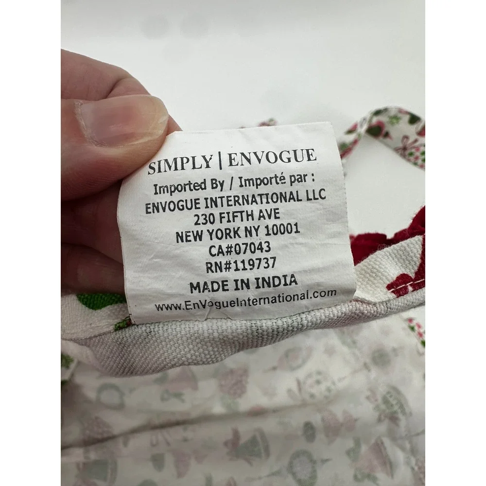 Christmas Kitchen Apron Red Green Ornament Bell Print Ruffle Cotton
